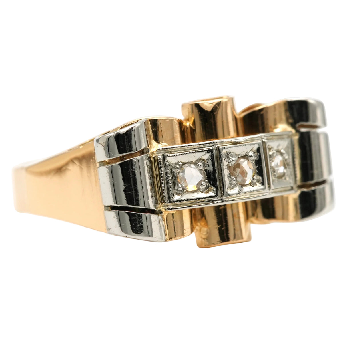 Tank Ring in White gold, Yellow gold, and Diamonds