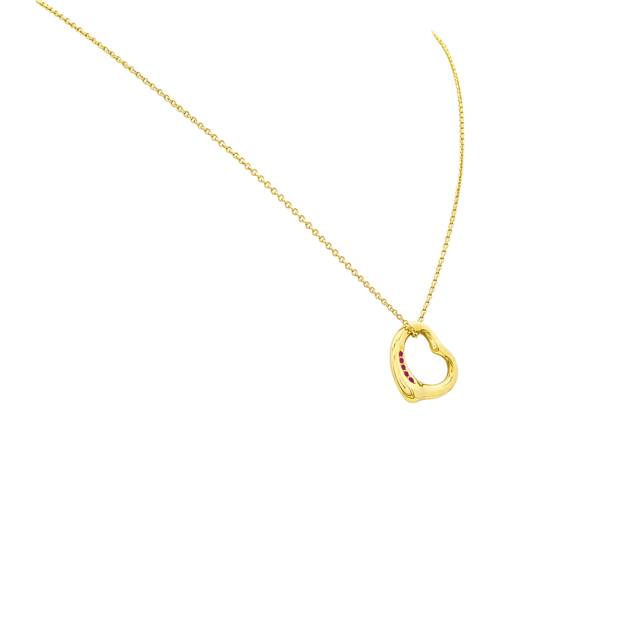 TIFFANY & CO X ELSA PERETTI "Open Heart" Pendant Necklace in yellow gold and rubies