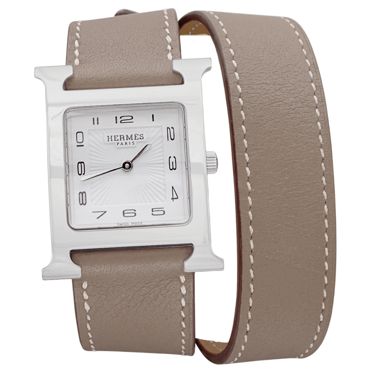 HERMÈS "Heure H" GM Watch in Steel and Leather