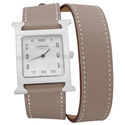 HERMÈS "Heure H" GM Watch in Steel and Leather