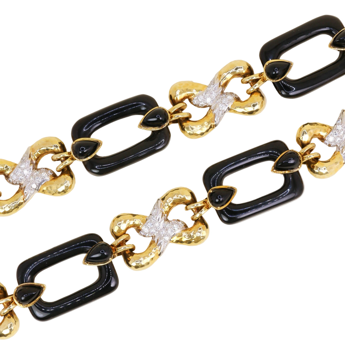 Convertible Yellow Gold Link Necklace with Onyx and Diamonds