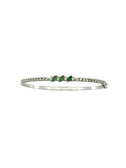 White Gold Bangle Bracelet with Emeralds and Diamonds