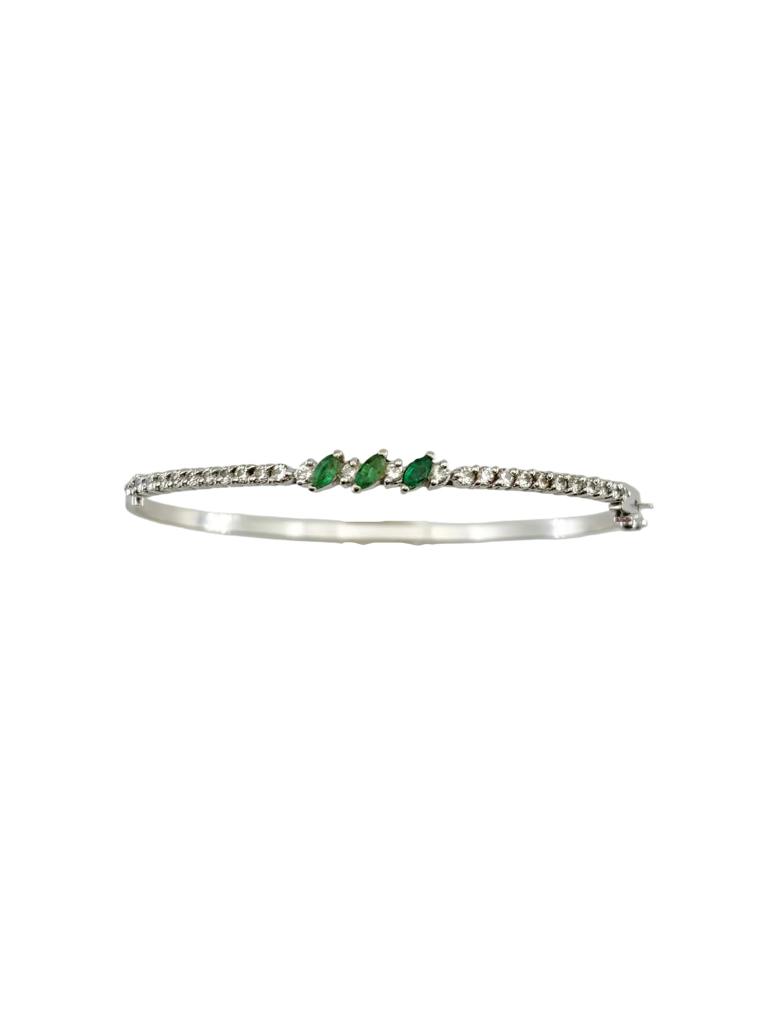 White Gold Bangle Bracelet with Emeralds and Diamonds