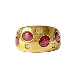 Band Ring in Yellow Gold, Rubies, and Diamonds