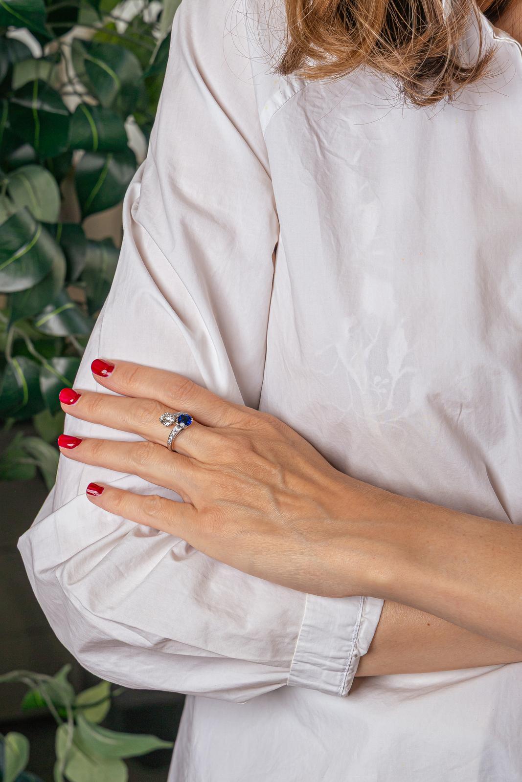 Bague Toi & Moi Platine Saphir