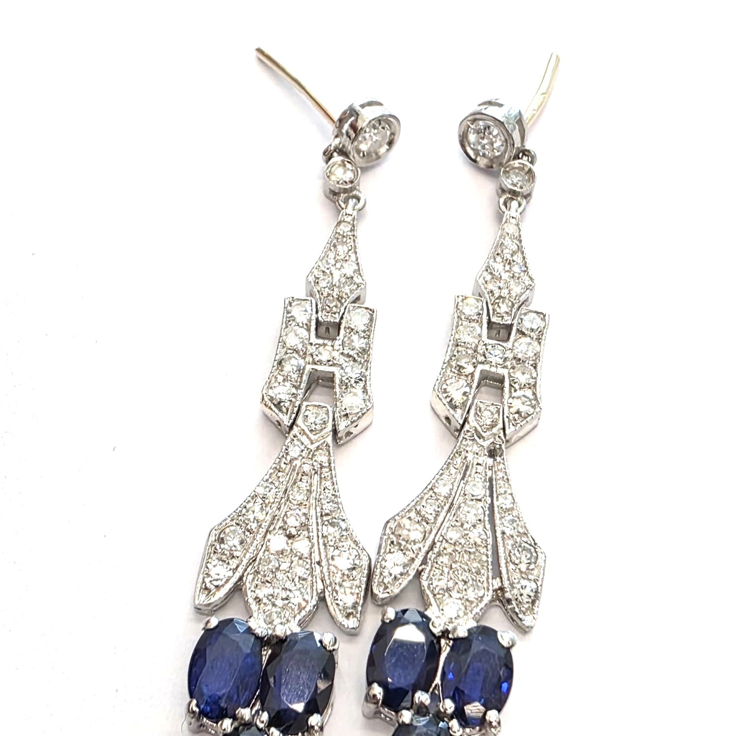 Platinum Drop Earrings with Sapphires and Diamonds