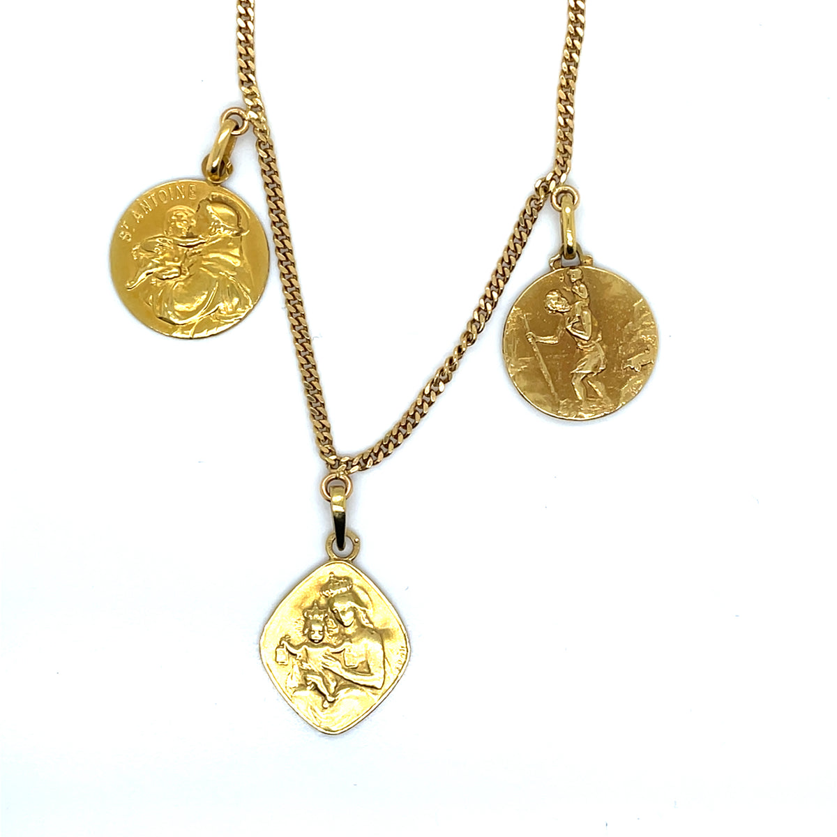 Collier Or Jaune 3 Médailles Religieuses