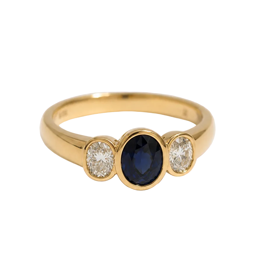 Trilogy Ring in Yellow Gold, Sapphire, and Diamonds