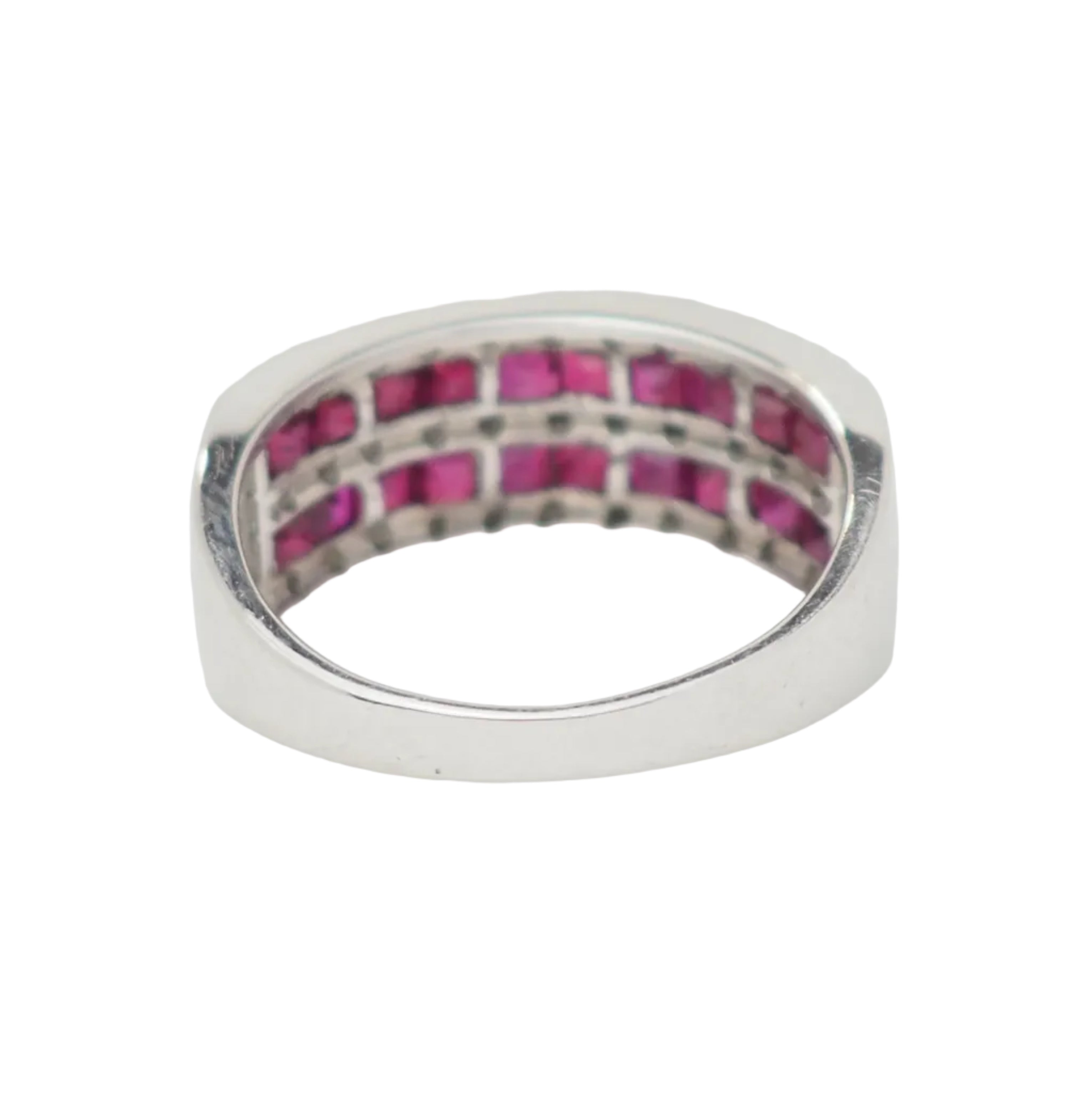 White Gold Band Ring with Rubies and Diamonds