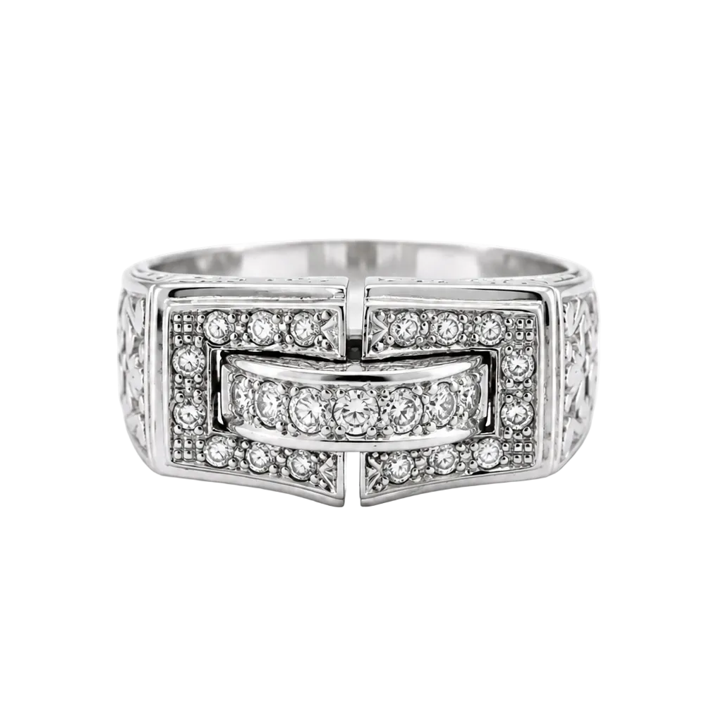 White Gold Signet Ring with Diamonds