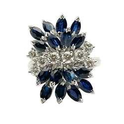 Cocktail Ring in White Gold, Sapphires, and Diamonds
