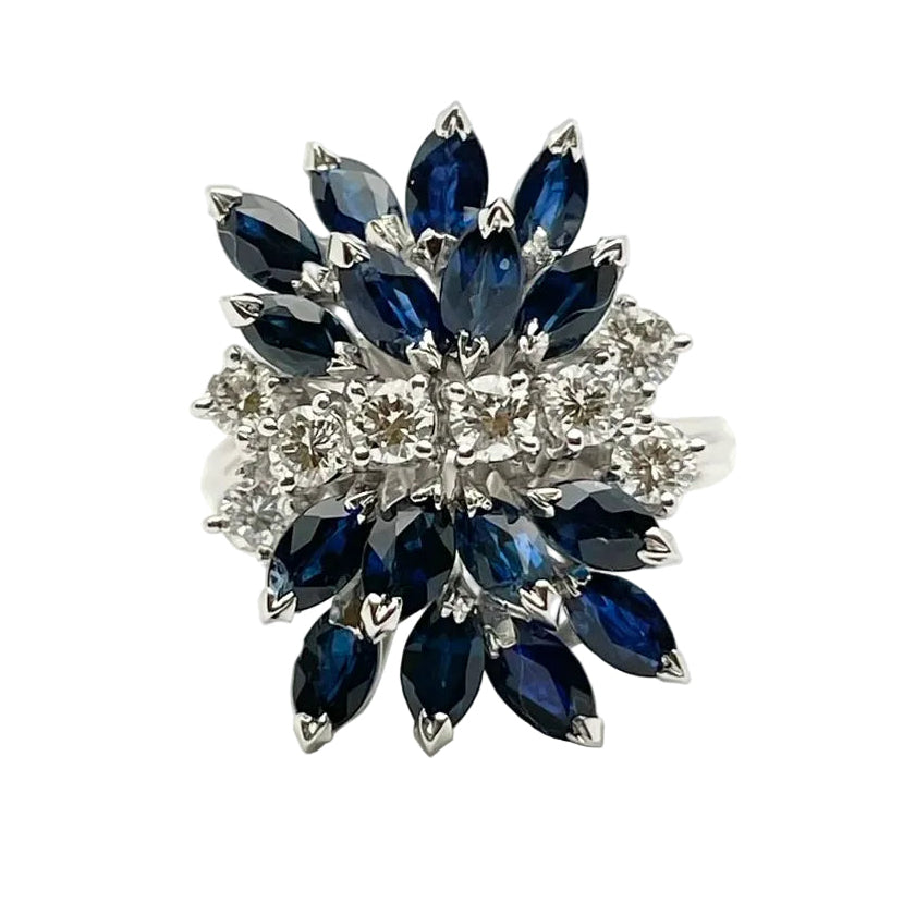 Cocktail Ring in White Gold, Sapphires, and Diamonds