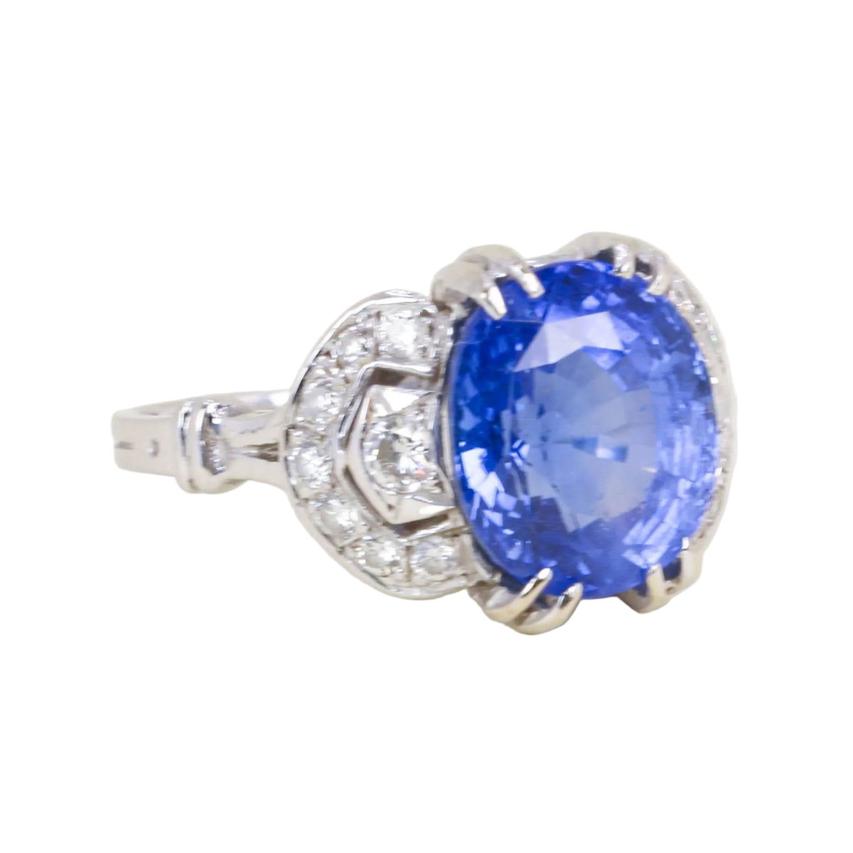 Platinum, sapphire, and diamond ring