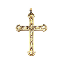 Pendant made of yellow gold, platinum, pearls, and diamonds