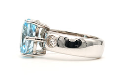 Bague Solitaire en or blanc, topaze et diamants