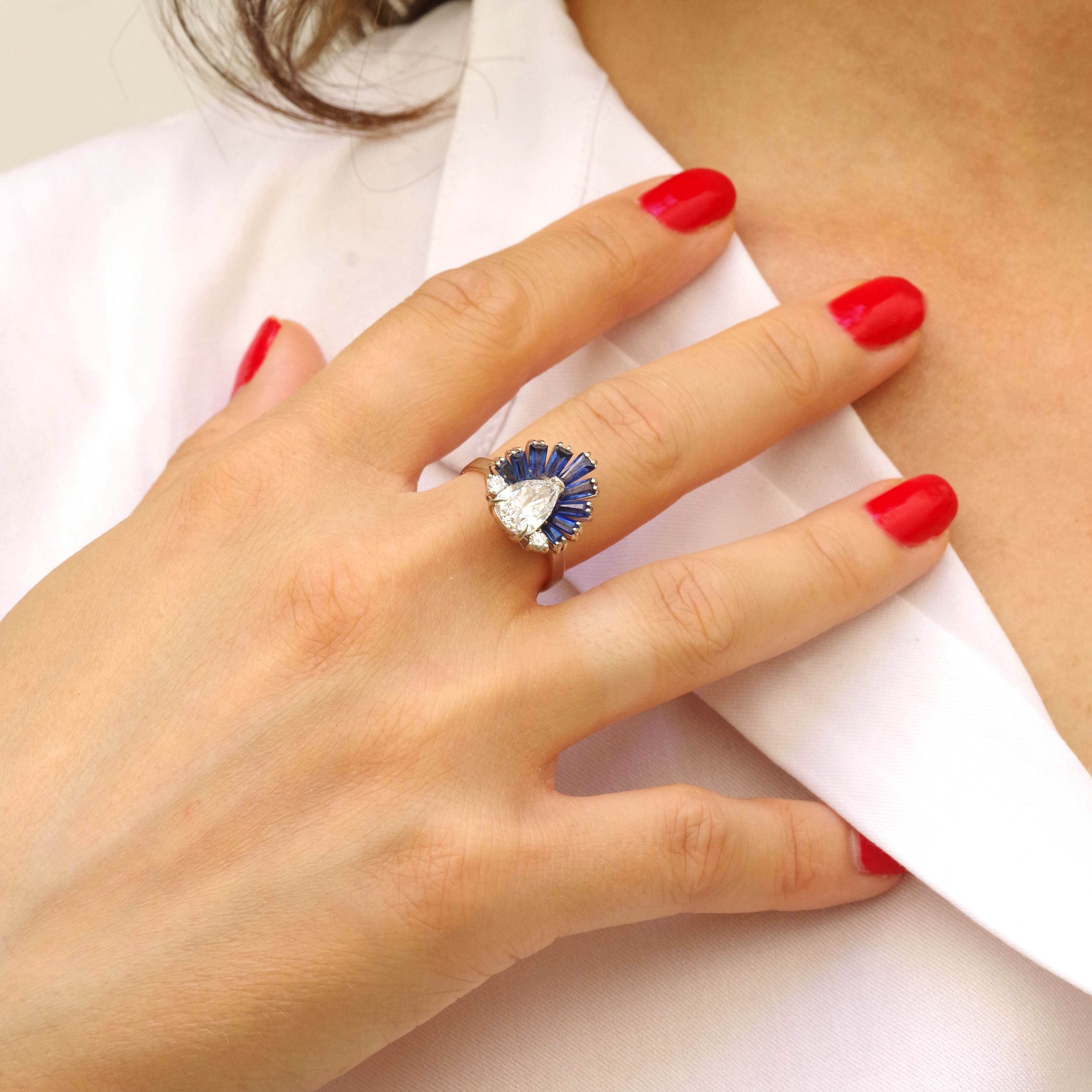 Cocktail Ring in White Gold, Sapphires, and Diamonds