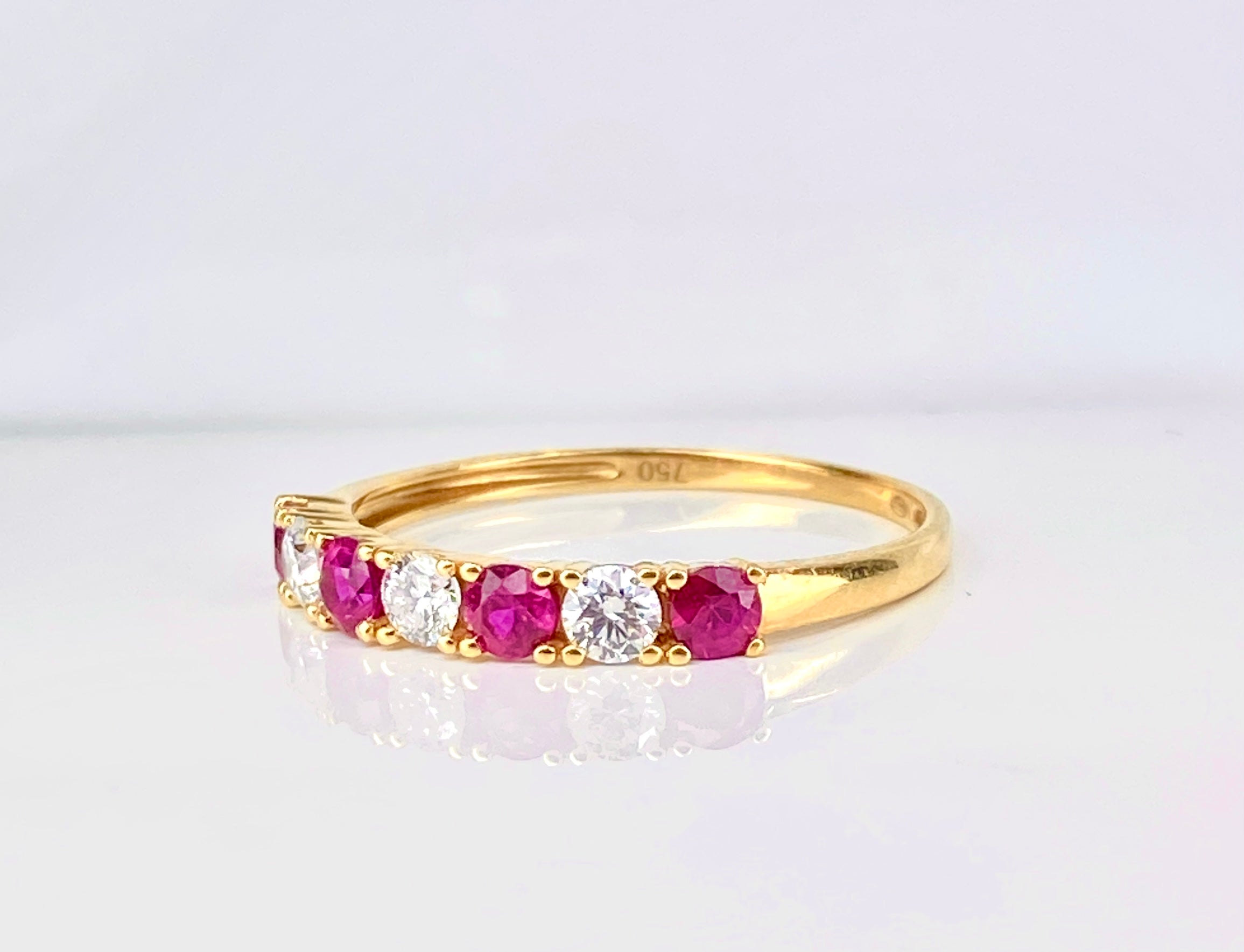 Yellow Gold Wedding Band with Rubies and Diamonds