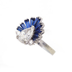 Cocktail Ring in White Gold, Sapphires, and Diamonds