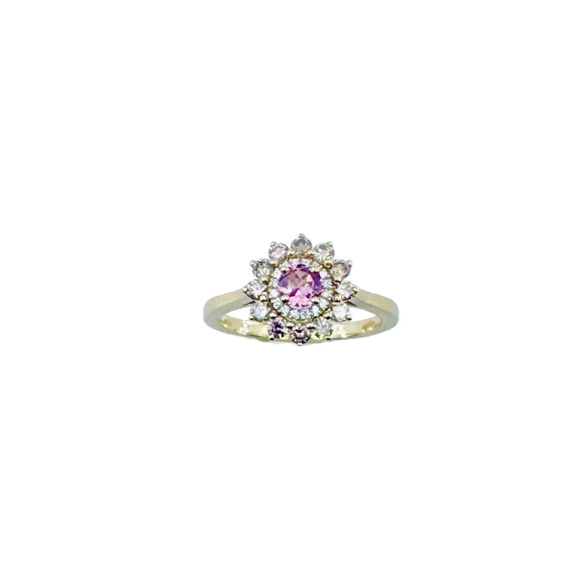 GEMMYO "Lefkos Camaïeux" Entourage Ring in yellow gold, Tourmaline, and Diamonds