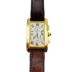 CARTIER "Tank Américaine Chronoflex" watch in yellow gold and leather