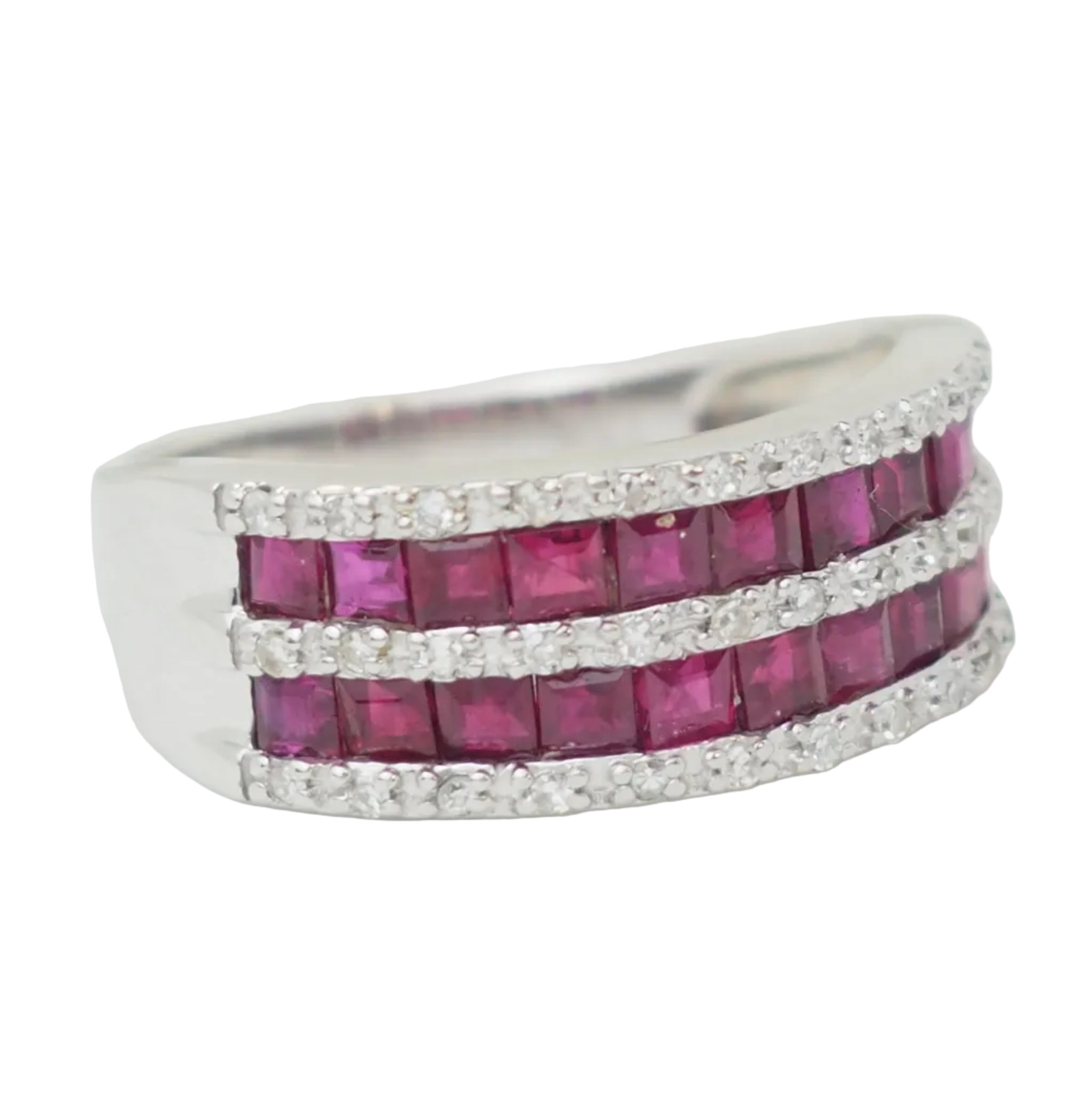 White Gold Band Ring with Rubies and Diamonds