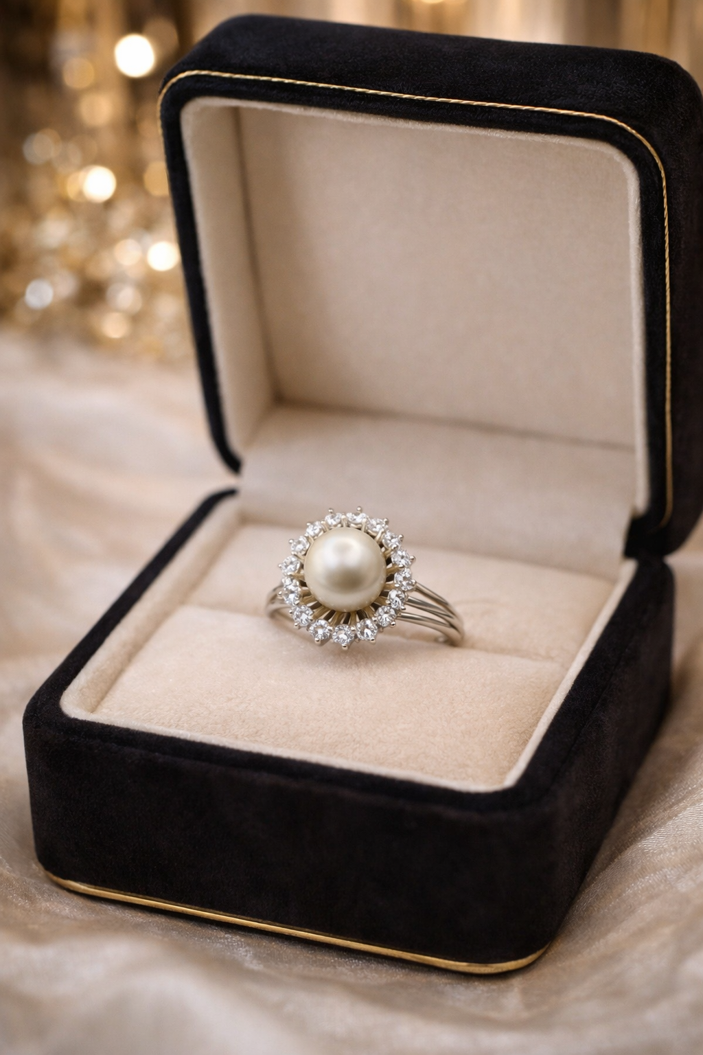Entourage Ring in white onyx, pearls and diamonds