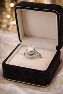 Entourage Ring in white onyx, pearls and diamonds