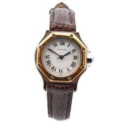 CARTIER "Santos" watch in yellow gold, stainless steel, and leather