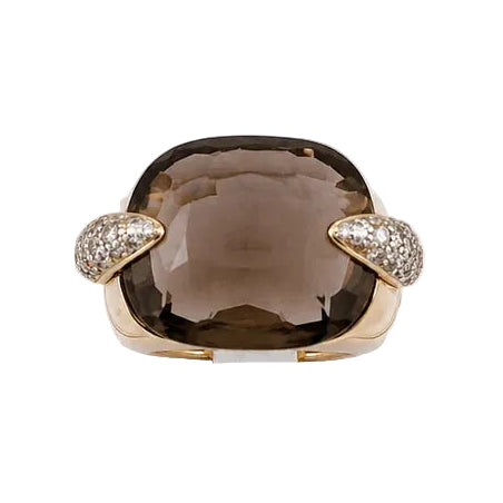 Cocktail Ring in Yellow Gold, Quartz, and Diamonds