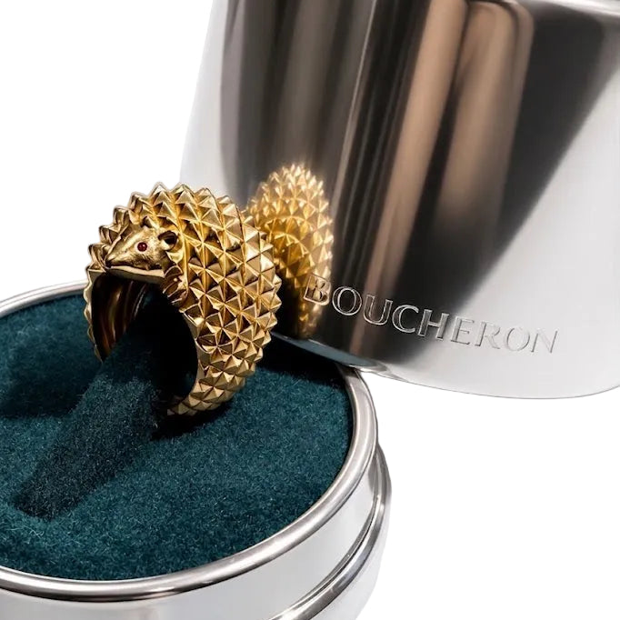 BOUCHERON "Animals Collection" Cocktail Ring in yellow gold, rubies, and diamonds