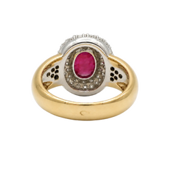 Entourage Ring in white gold, yellow gold, rubies, and diamonds