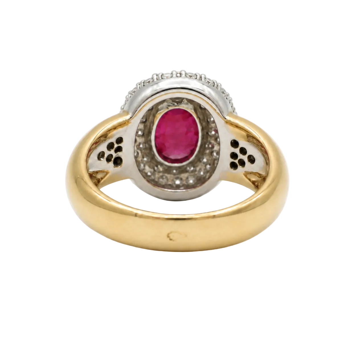 Entourage Ring in white gold, yellow gold, rubies, and diamonds