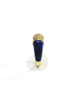 Yellow Gold Bangle Ring with Lapis lazuli and Diamonds