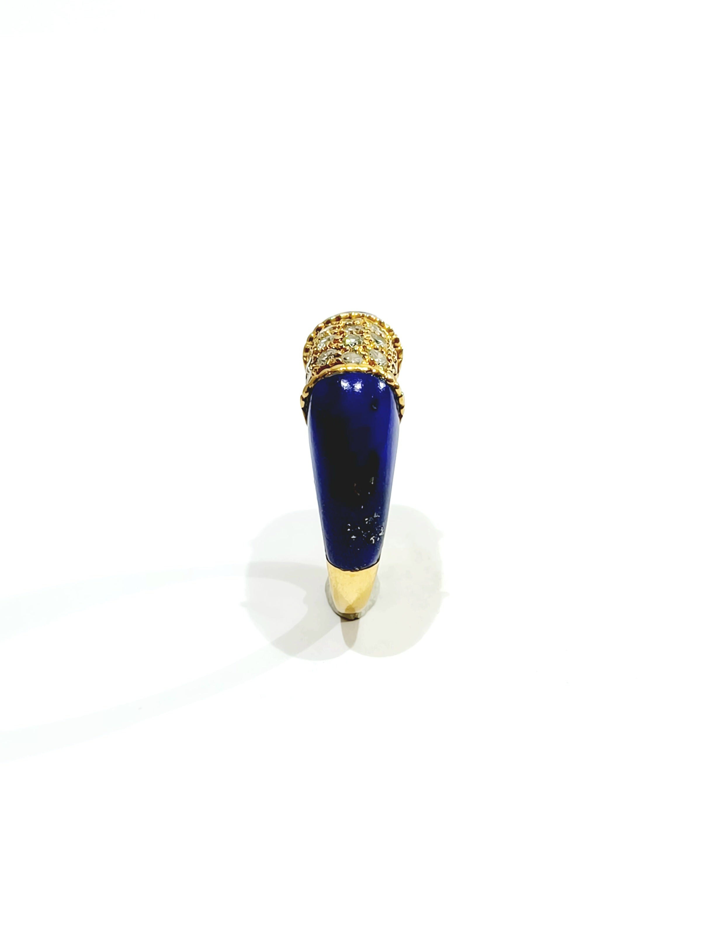 Yellow Gold Bangle Ring with Lapis lazuli and Diamonds