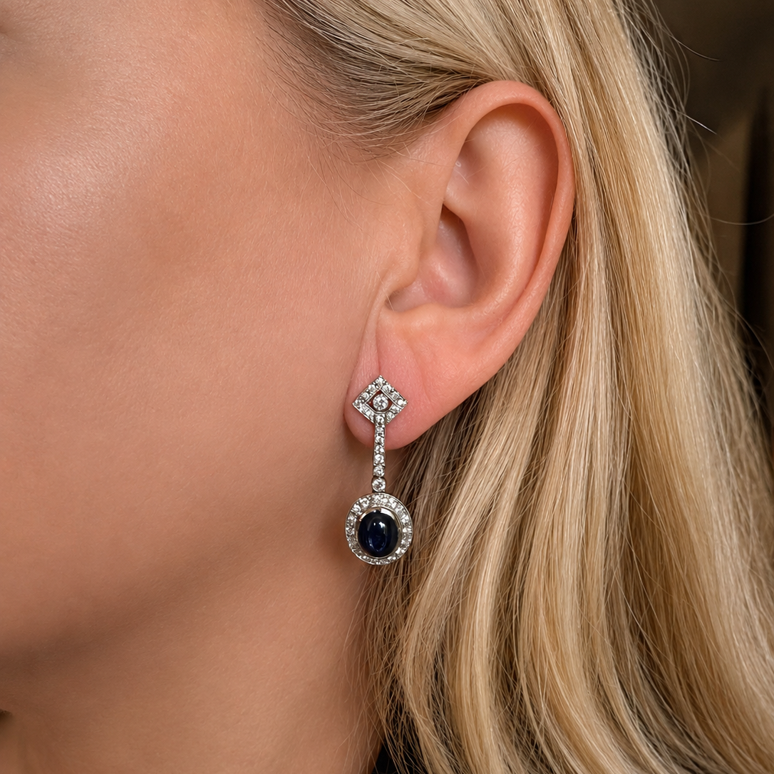 Platinum Drop Earrings with Sapphires and Diamonds