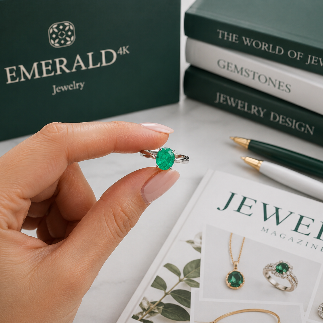 White Gold Solitaire Ring with Emerald