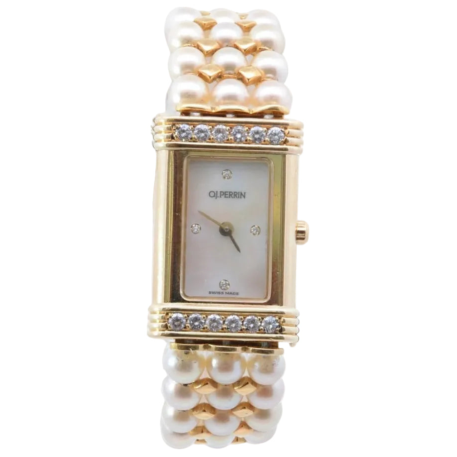 OJ Perrin Watch in Yellow gold, Pearls, and Diamonds