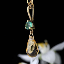 Yellow gold pendant with emerald and citrine