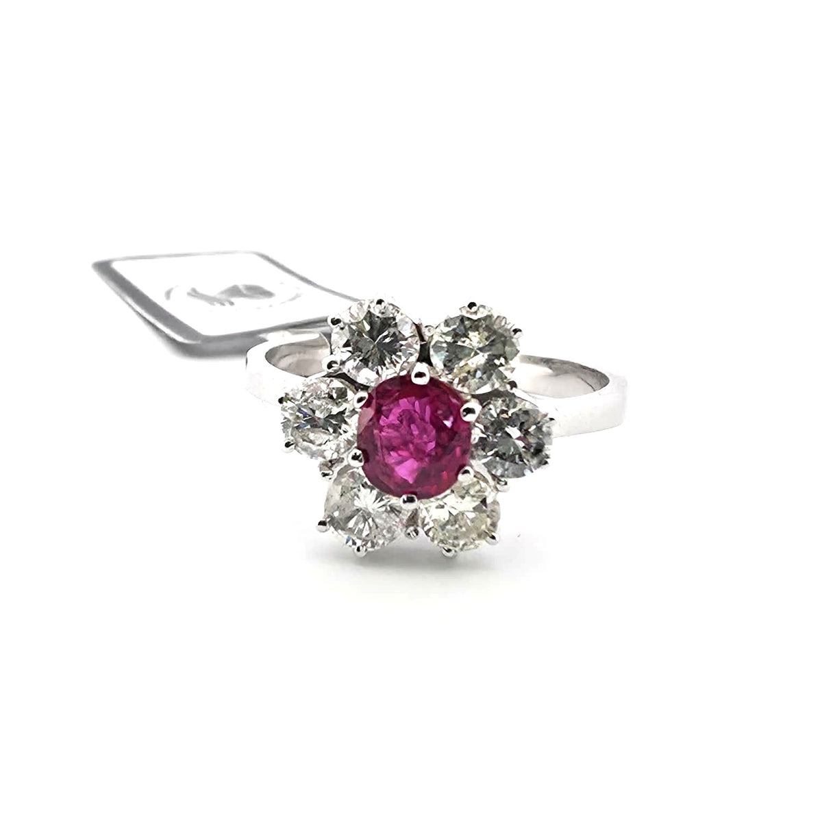 Marguerite Ring in Yellow Gold, Rubies, and Diamonds