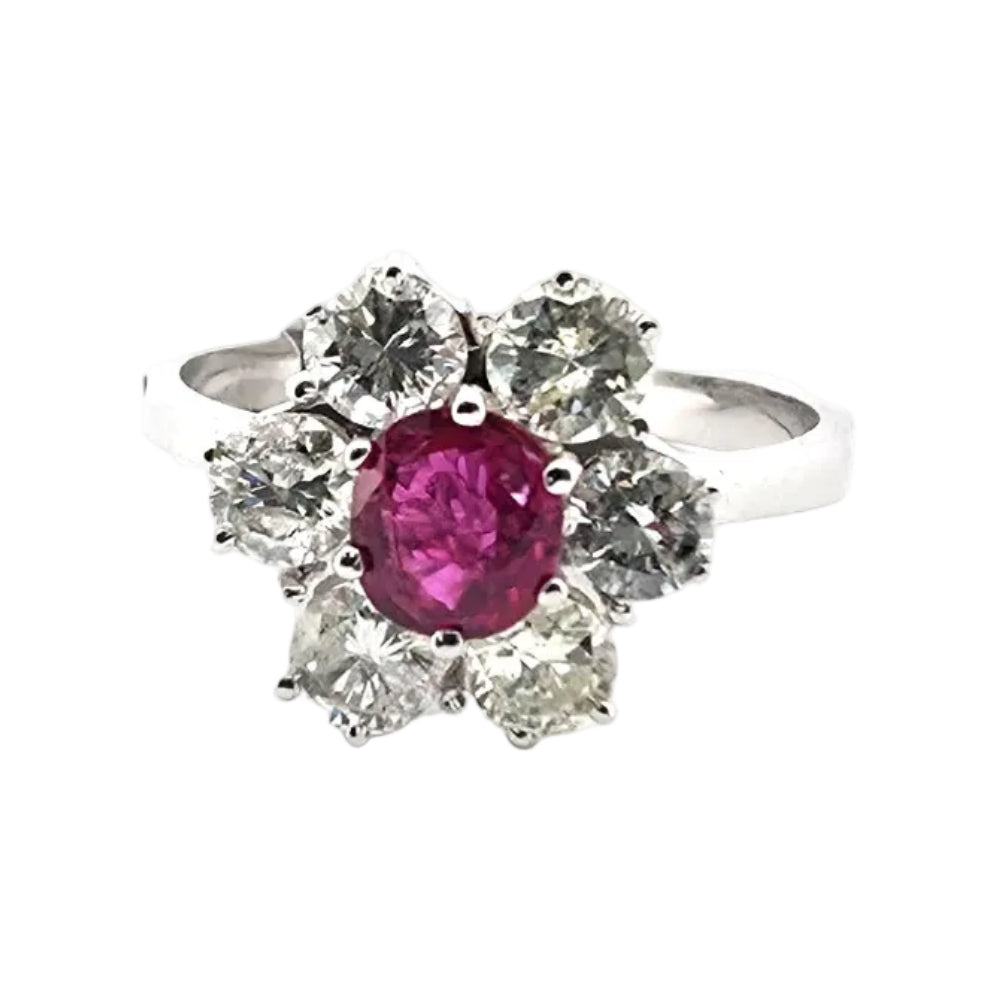 Marguerite Ring in Yellow Gold, Rubies, and Diamonds