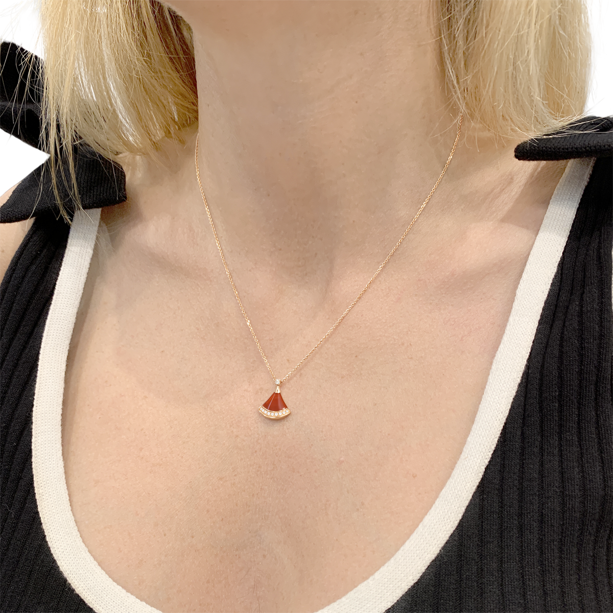 BULGARI "Divas' Dream" Pendant Necklace in rose gold, carnelian, and diamonds