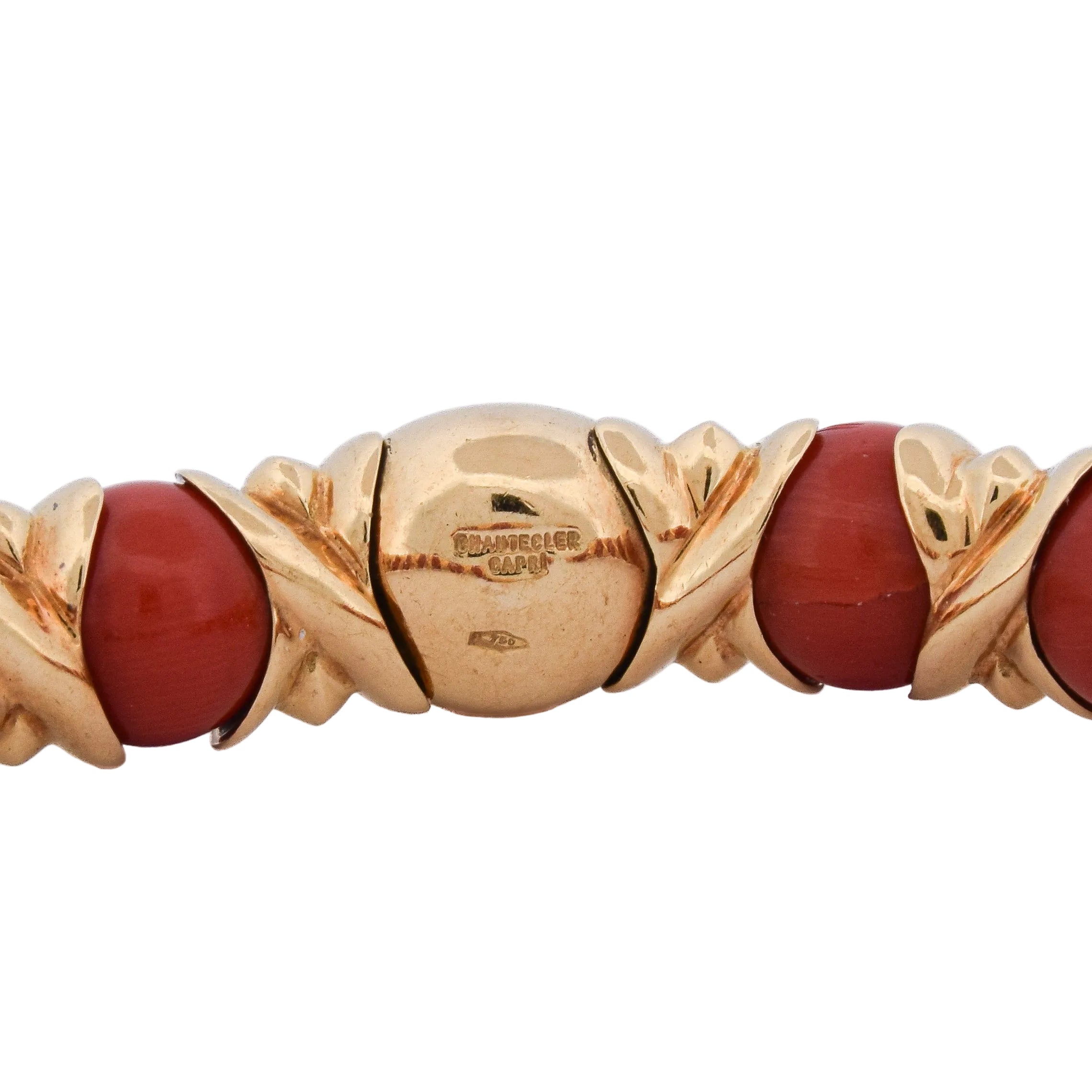 Bracelet Bangle CHANTECLER CAPRI in Yellow gold, Coral and Diamonds