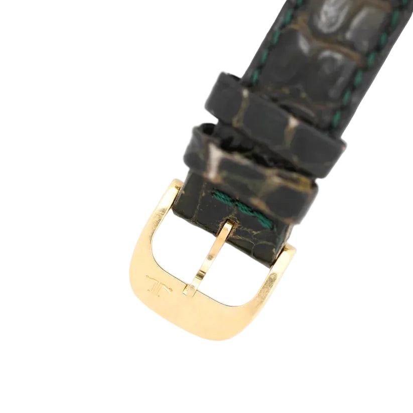 JAEGER-LECOULTRE watch in yellow gold, Mother-of-pearl, leather, emeralds, and diamonds