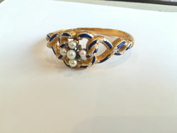 Antique Gold Enamel Bracelet with Pearls and Diamonds