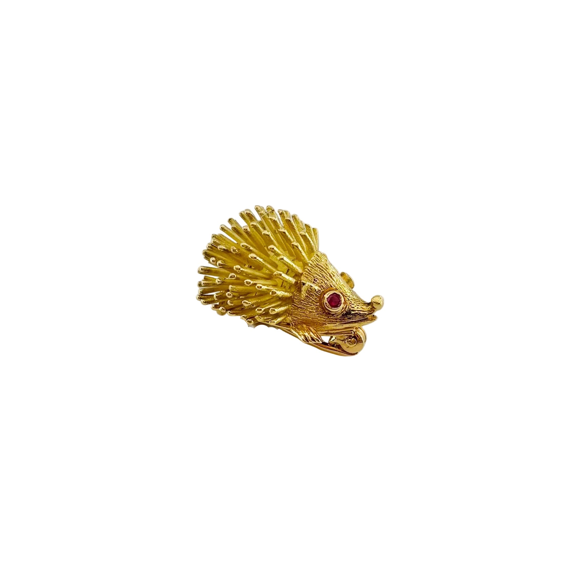 Yellow Gold and Ruby Hedgehog Brooch