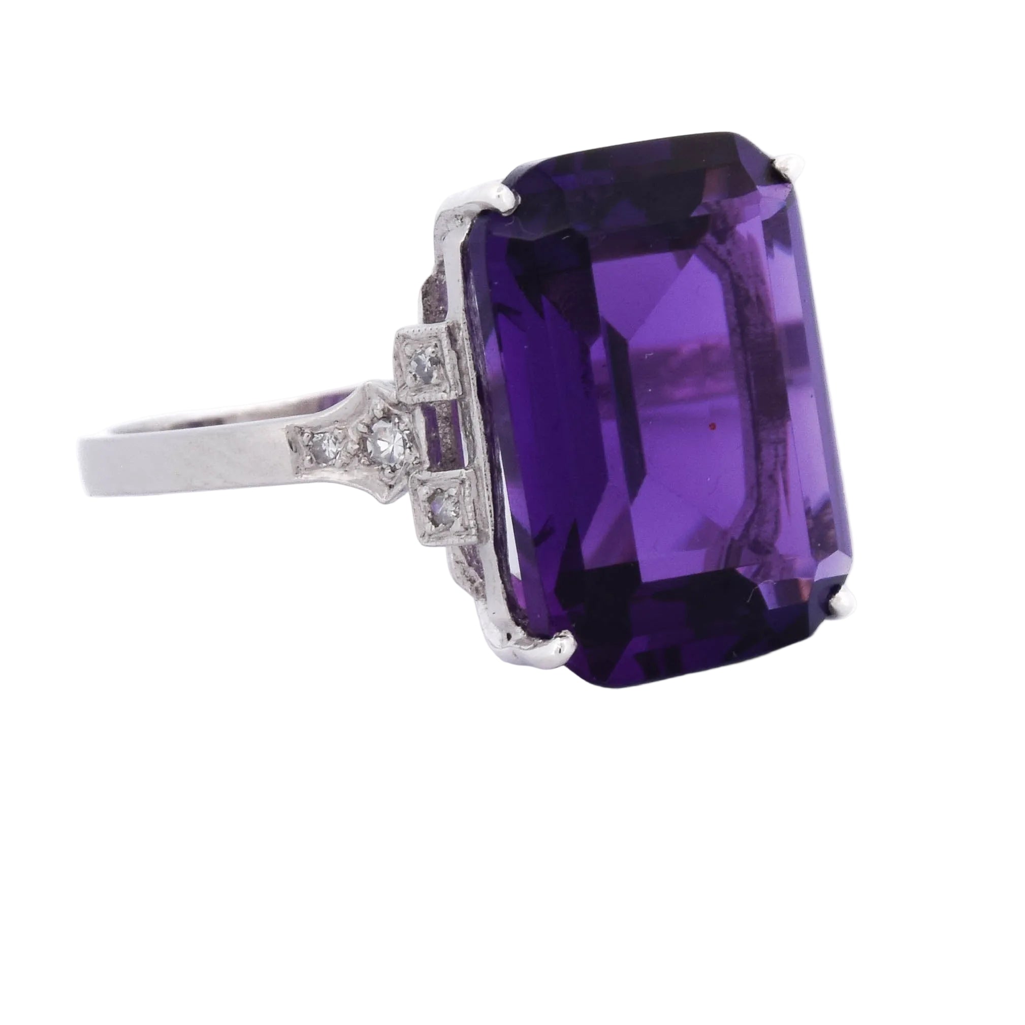 Platinum Solitaire Ring with Amethyst and Diamonds