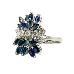Cocktail Ring in White Gold, Sapphires, and Diamonds