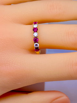 Yellow Gold Wedding Band with Rubies and Diamonds
