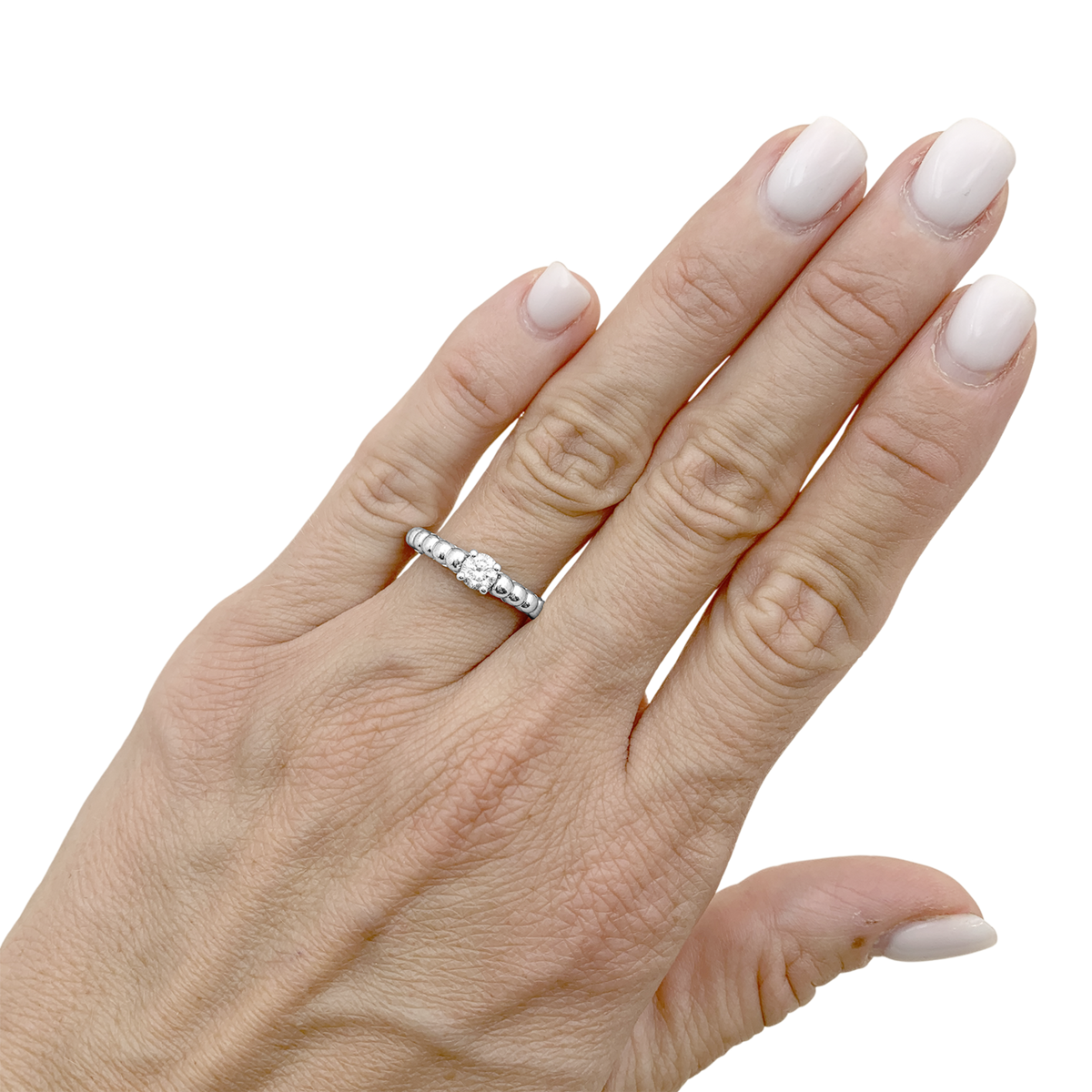 VAN CLEEF & ARPELS "Solitaire Perlée" Solitaire Ring in white gold and diamonds