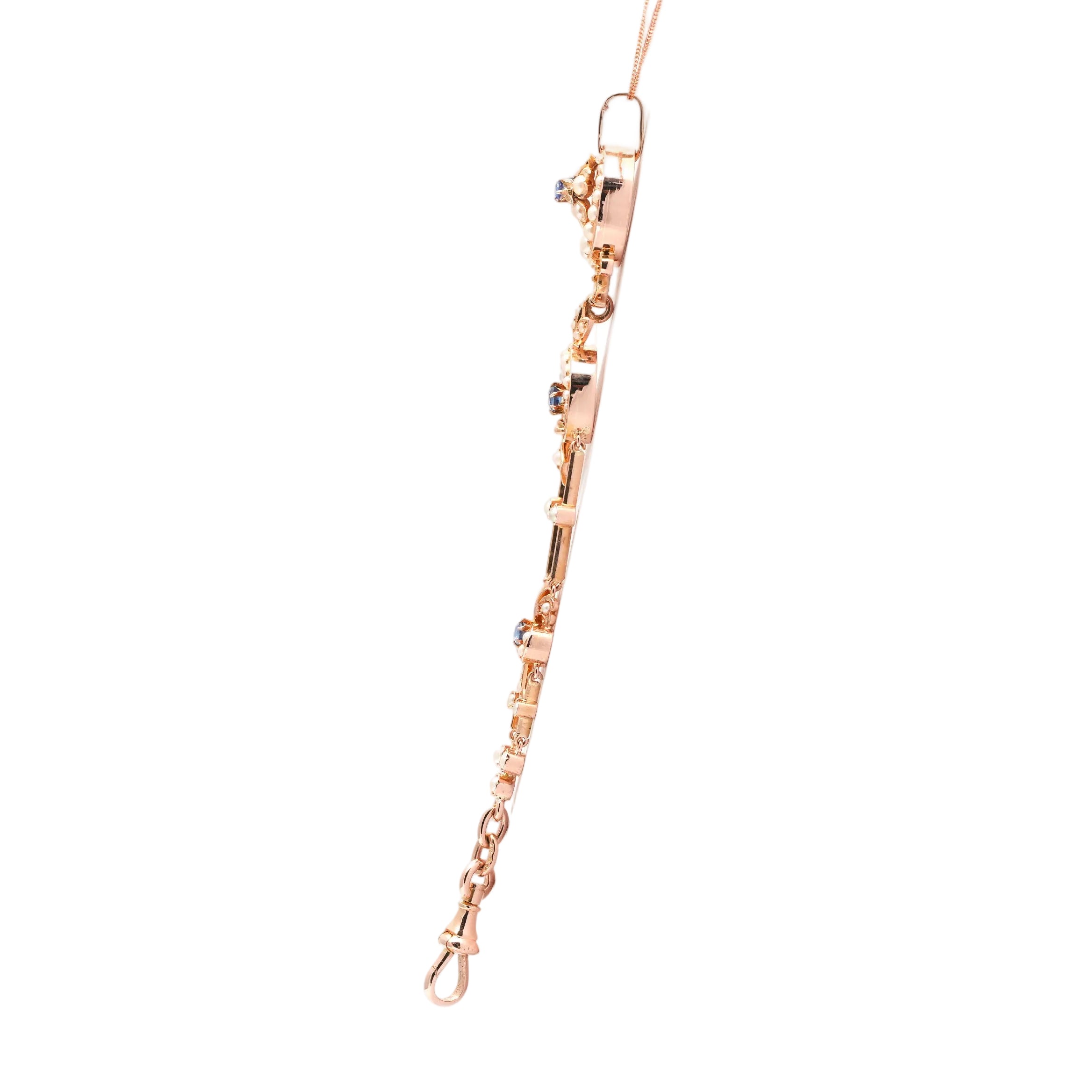 Yellow gold pendant with pearls and sapphires